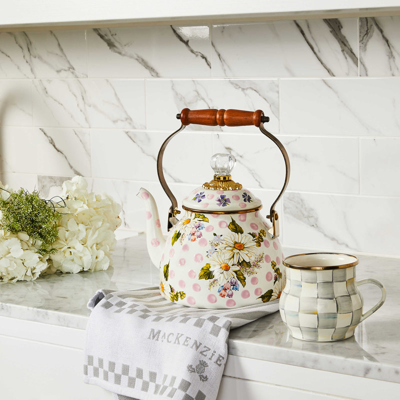 MacKenzie-Childs Wildflowers White/Pink/Brown/Green 2 Quart Tea
